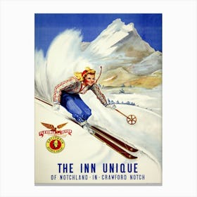 The Inn Unique, Notchland, Crawford Notch Skiing Poster Canvas Print