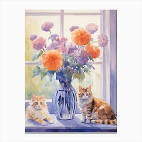 Cat With Daises Flowers Watercolor Mothers Day Valentines 4 Canvas Print