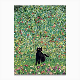 Manzano Apfelbaum With A Black Cat   Gustav Klimt Inspired Canvas Print