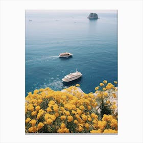 Summer Vibes In Capri, Yellow Flowers Summer Vintage Photography Canvas Print