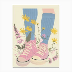 Illustration Pink Sneakers And Flowers 1 Canvas Print