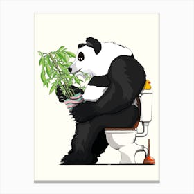 Panda Bear On The Toilet Canvas Print
