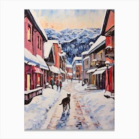 Cat In The Streets Of Banff   Canada With Snow 3 Canvas Print