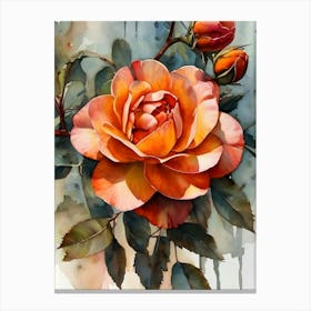 Orange Rose Watercolor Painting Canvas Print