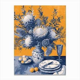 Proteas Flowers On A Table   Contemporary Illustration 4 Canvas Print