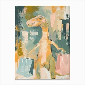 Pastel Dinosaur With Shopping Bags Canvas Print
