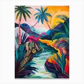 Abstract Colourful Dinosaur In The Jungle 1 Canvas Print