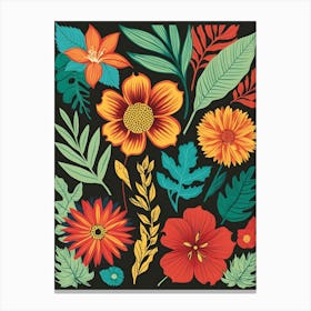 Set Of Flowers And Leaves Canvas Print