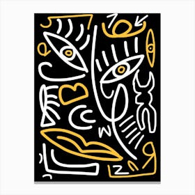 Line Art In White And Yellow Canvas Print