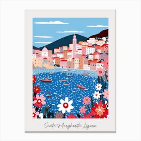Poster Of Santa Margherita Ligure, Italy, Illustration In The Style Of Pop Art 3 Canvas Print
