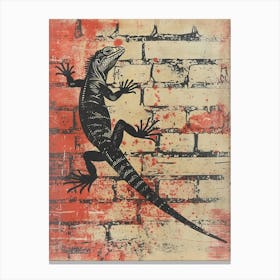 Iguana On A Brick Wall Block Print 1 Canvas Print