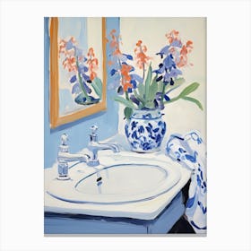Bathroom Vanity Painting With A Bluebell Bouquet 4 Canvas Print