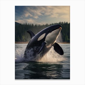 Moody Tones Of Orca Whale Diving Out Of Ocean Canvas Print
