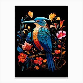 Folk Bird Illustration Kingfisher 4 Canvas Print