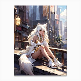 Anime Girl Sitting On A Ledge Canvas Print