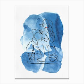 Line Art Woman Drawing on Watercolor Background Canvas Print