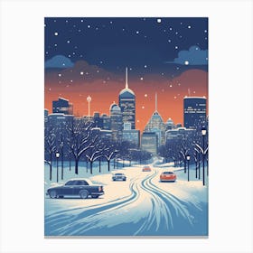 Winter Travel Night Illustration Montreal Canada 1 Canvas Print