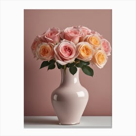 A Vase Of Pink Roses 83 Canvas Print