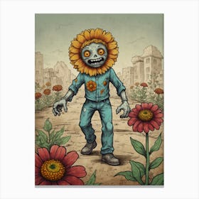 Zombies And Sunflowers Canvas Print