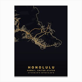 Honolulu Hawaii USA Black And Gold Map Canvas Print