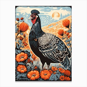 Vintage Bird Linocut Turkey 4 Canvas Print