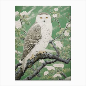 Ohara Koson Inspired Bird Painting Snowy Owl 4 Canvas Print