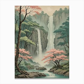 Serene Waterfalls In The Mountains Canvas Print