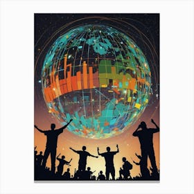 People Dancing In Front Of A Globe Canvas Print