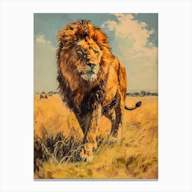 African Lion Hunting Acrylic Painting 2 Canvas Print