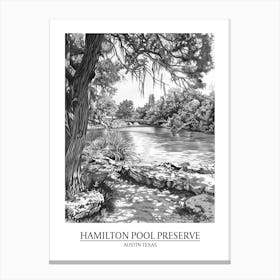 Hamilton Pool Preserve Austin Texas Black And White Drawing 1 Poster Canvas Print