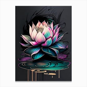 Blooming Lotus Flower In Lake Graffiti 2 Canvas Print