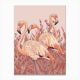 Lesser Flamingo And Ginger Plants Minimalist Illustration 4 Canvas Print