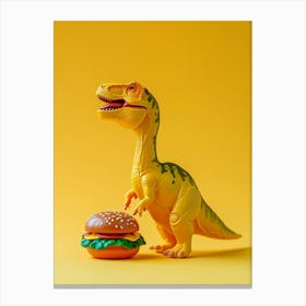 Colourful Toy Dinosaur Eating A Hamburger 1 Canvas Print