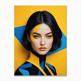 Geometric Woman Portrait Pop Art Fashion Yellow (8) Canvas Print