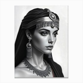 Egyptian Cleopatra Beauty - Black and White Canvas Print