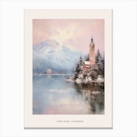 Dreamy Winter Painting Poster Lake Bled Slovenia 3 Canvas Print