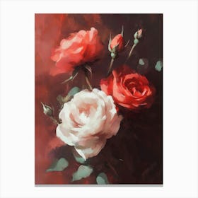 Bouquet Of Roses With Oil Painting Style Canvas Print