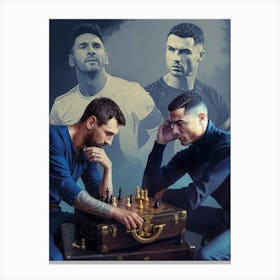 Messi vs. Ronaldo: The Eternal Rivalry 🐐 Celebrate the two titans of football with this captivating artwork. Messi and Ronaldo, legends of the champions league, face off in a chess battle for the ages. Who is the true GOAT? This piece sparks debate and celebrates their incredible soccer careers. Canvas Print