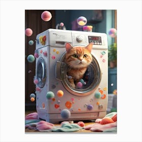 Cat In Washing Machine 16 Canvas Print