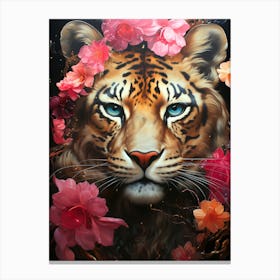 Tiger With Flowers Canvas Print