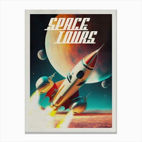 Space Tours — Vintage retro space poster, retrofuturism poster, retro space, propaganda poster Canvas Print