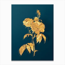 Vintage Purple Roses Botanical in Gold on Teal Blue n.0148 Canvas Print