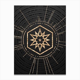 Geometric Glyph Symbol in Gold with Radial Array Lines on Dark Gray n.0032 Canvas Print