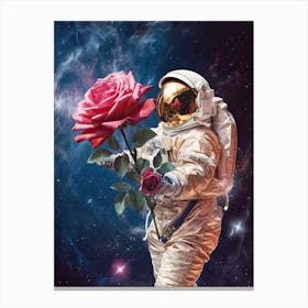 Astronaut With A Bouquet Of Flowers 10 Canvas Print