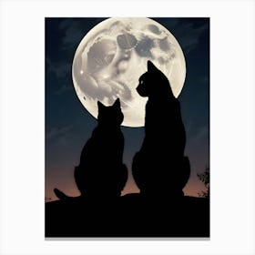 Silhouette Of Two Cats Under A Full Moon 6 Canvas Print