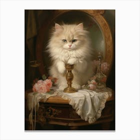 Cat At A Vanity Table Rococo Style 4 Canvas Print
