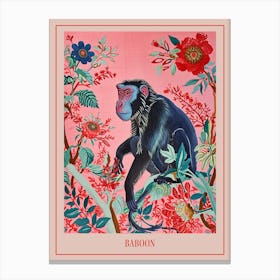 Floral Animal Painting Baboon 4 Poster Canvas Print