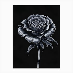 A Carnation In Black White Line Art Vertical Composition 13 Canvas Print