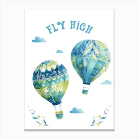 Two Flying Hot Air Balloon Blue Twins Boy Nursery Wall Art Canvas Print