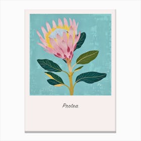 Protea 1 Square Flower Illustration Poster Canvas Print